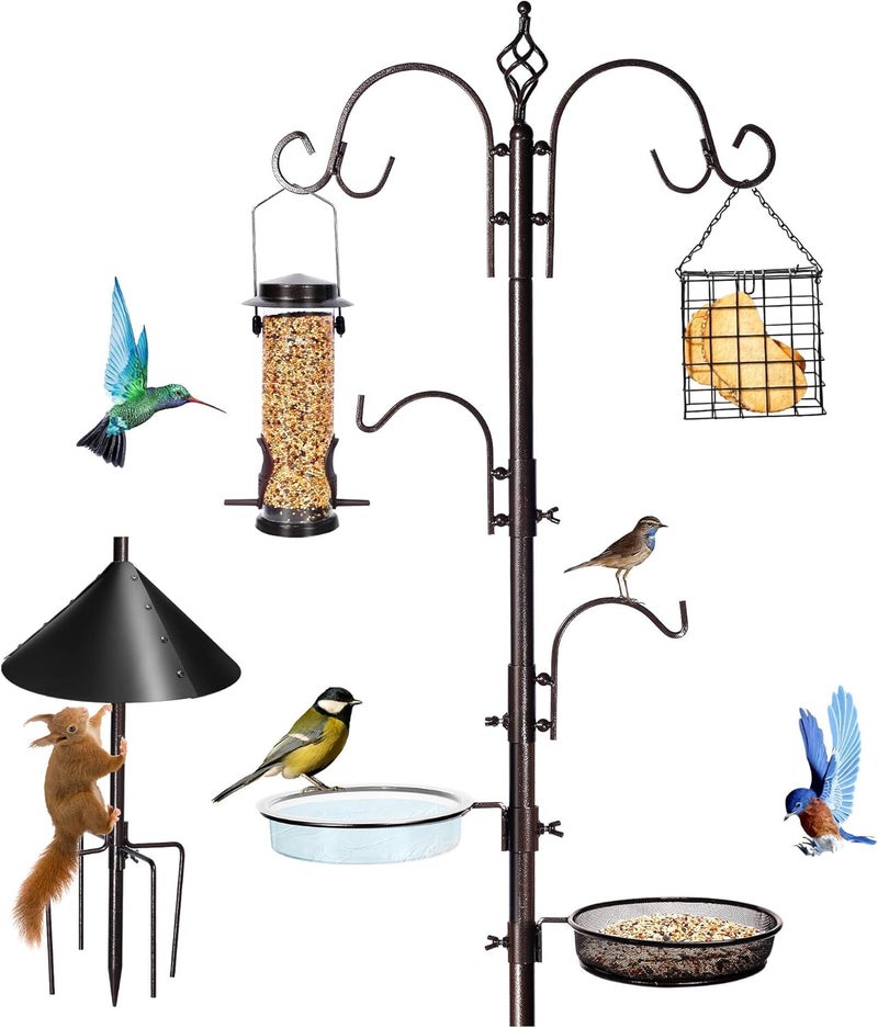 YINGYM Bird Feeding Station Kit, 87 Inches Bird Feeder Pole, Premium Feeder Hanging Kit with Metal Suet, Water Bowl, Mesh Tray and Squirrel Baffle - Image 1